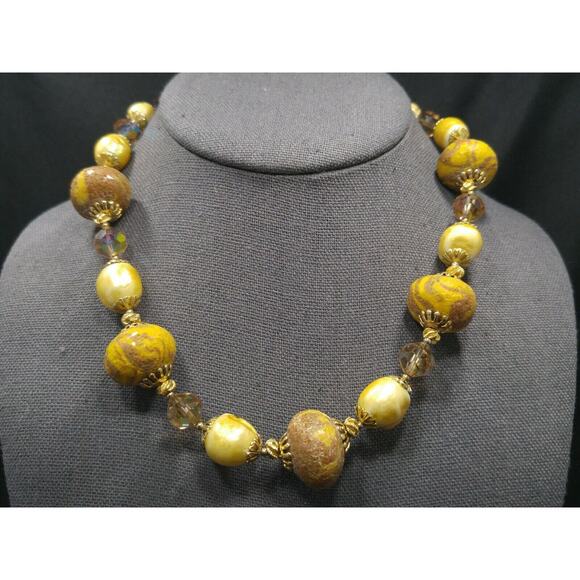 Vintage Vendome Art Bead Necklace Faux Baroque Pearls & AB Crystals 1960s - Picture 5 of 10